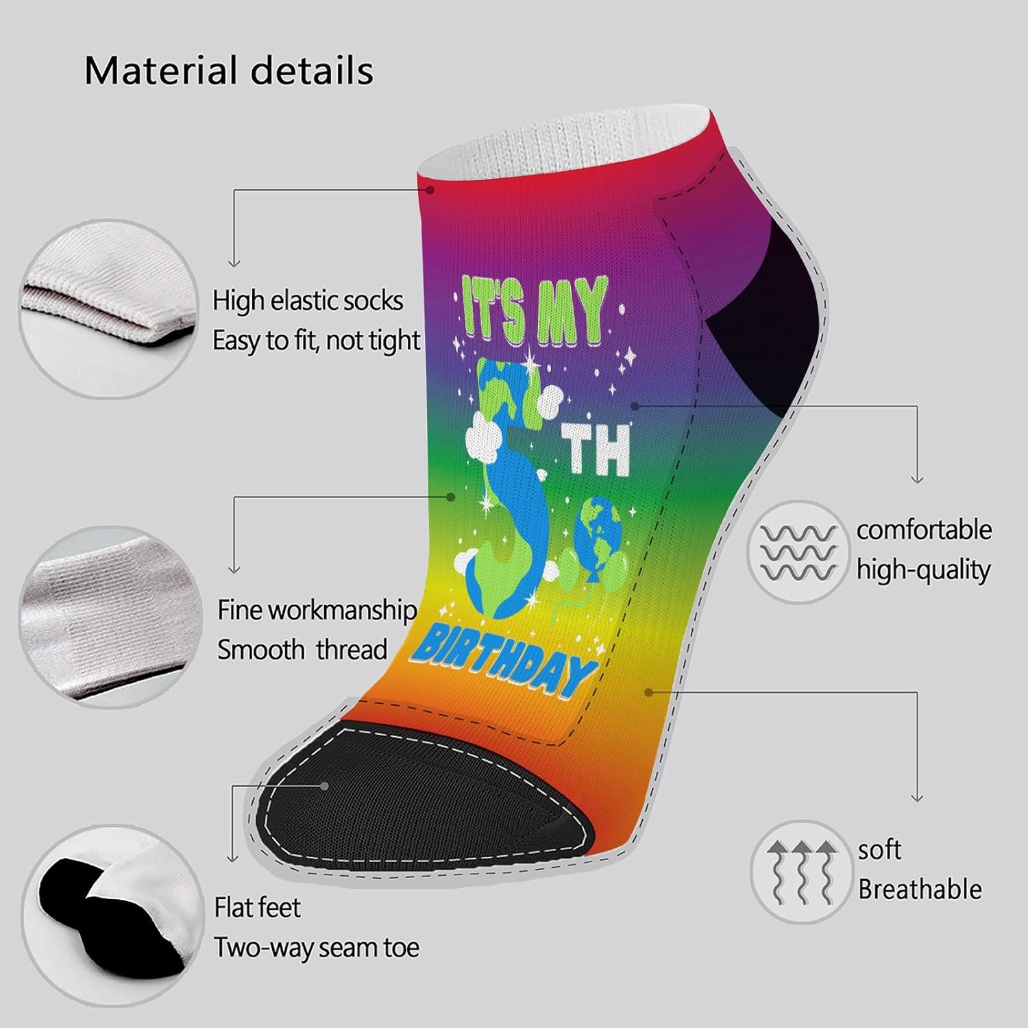 5th Birthday Socks for Kids and Adults with Earth Day Message
