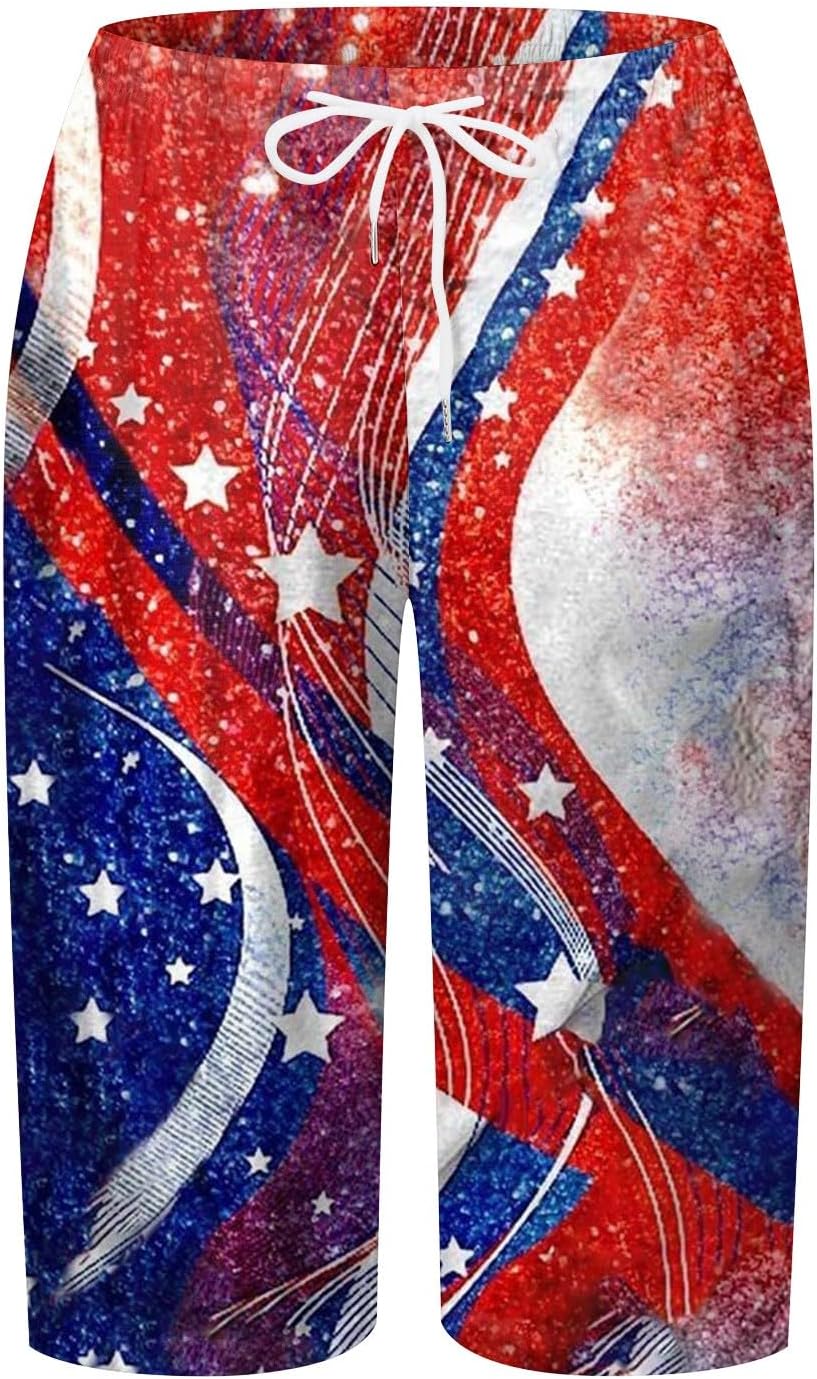 Sfascumop Womens Patriotic Flag Shorts
