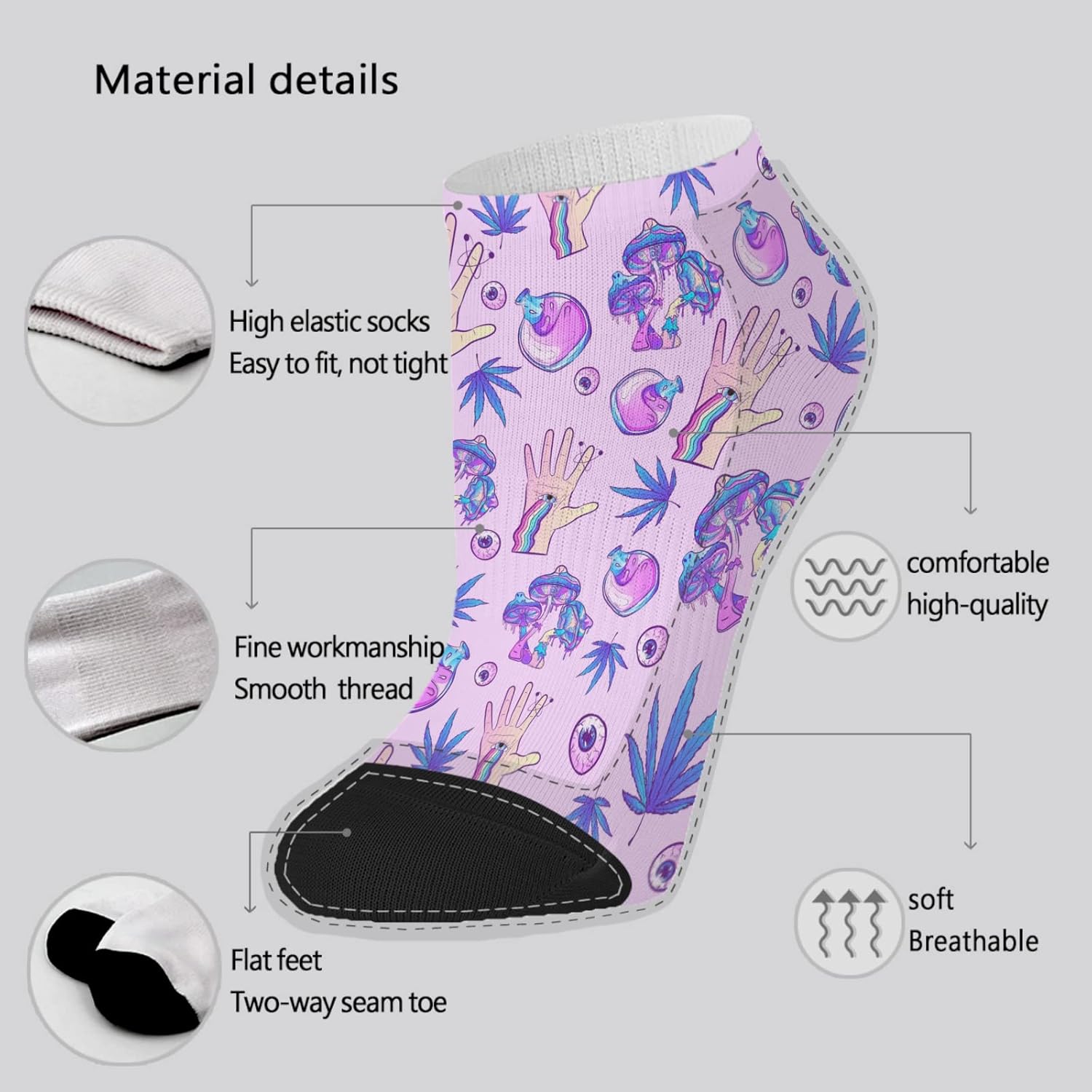 Devor Boys Crew Socks - Funny Mushrooms Invisible Liner