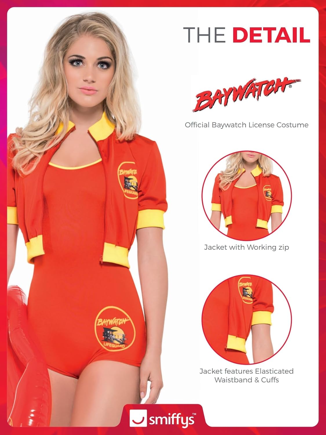 Womens Baywatch Lifeguard Costume Flawless Design RedYellow - Smiffys