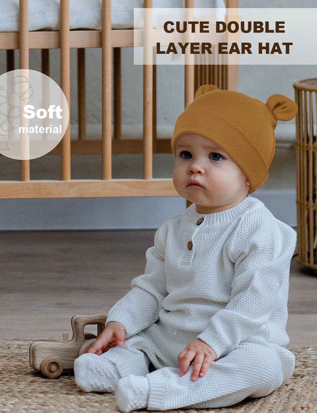 Cotton Newborn Bear Ears Hat for Unisex