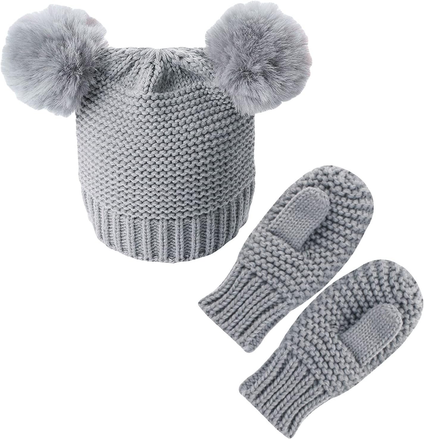 Winter Knitted Hats with Scarves Fuzzy Bear Headwear for Babies