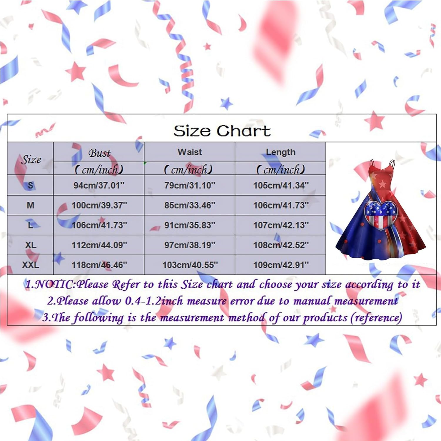 Sfascumop Red White and Blue Patriotic Dress for Women