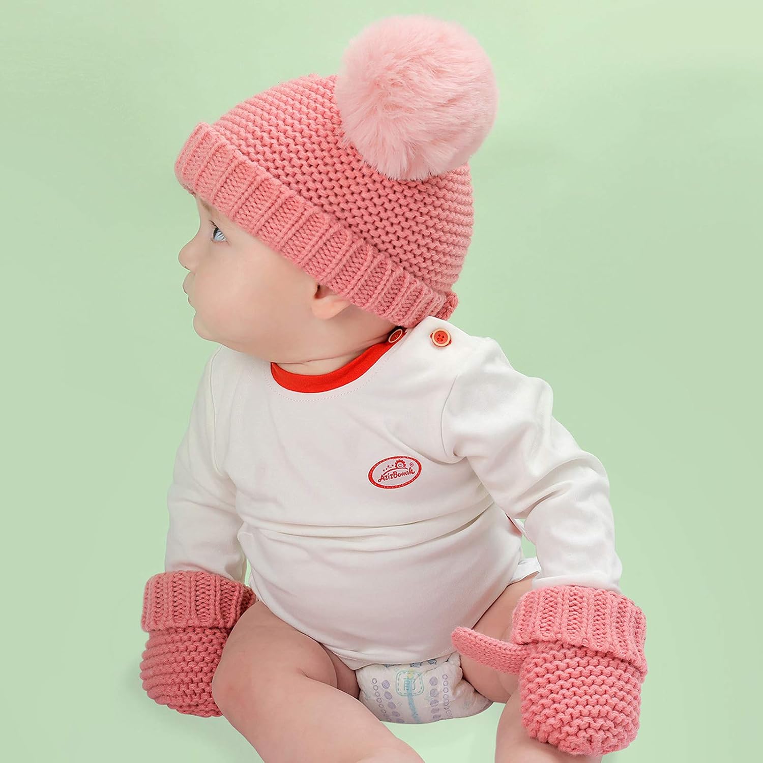 Winter Knitted Hats with Scarves Fuzzy Bear Headwear for Babies