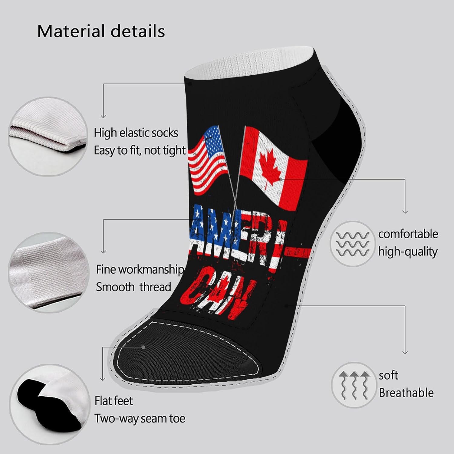 Ankel Socks Canada US Patriotic Fashionable for Men Women Comfortable Durable