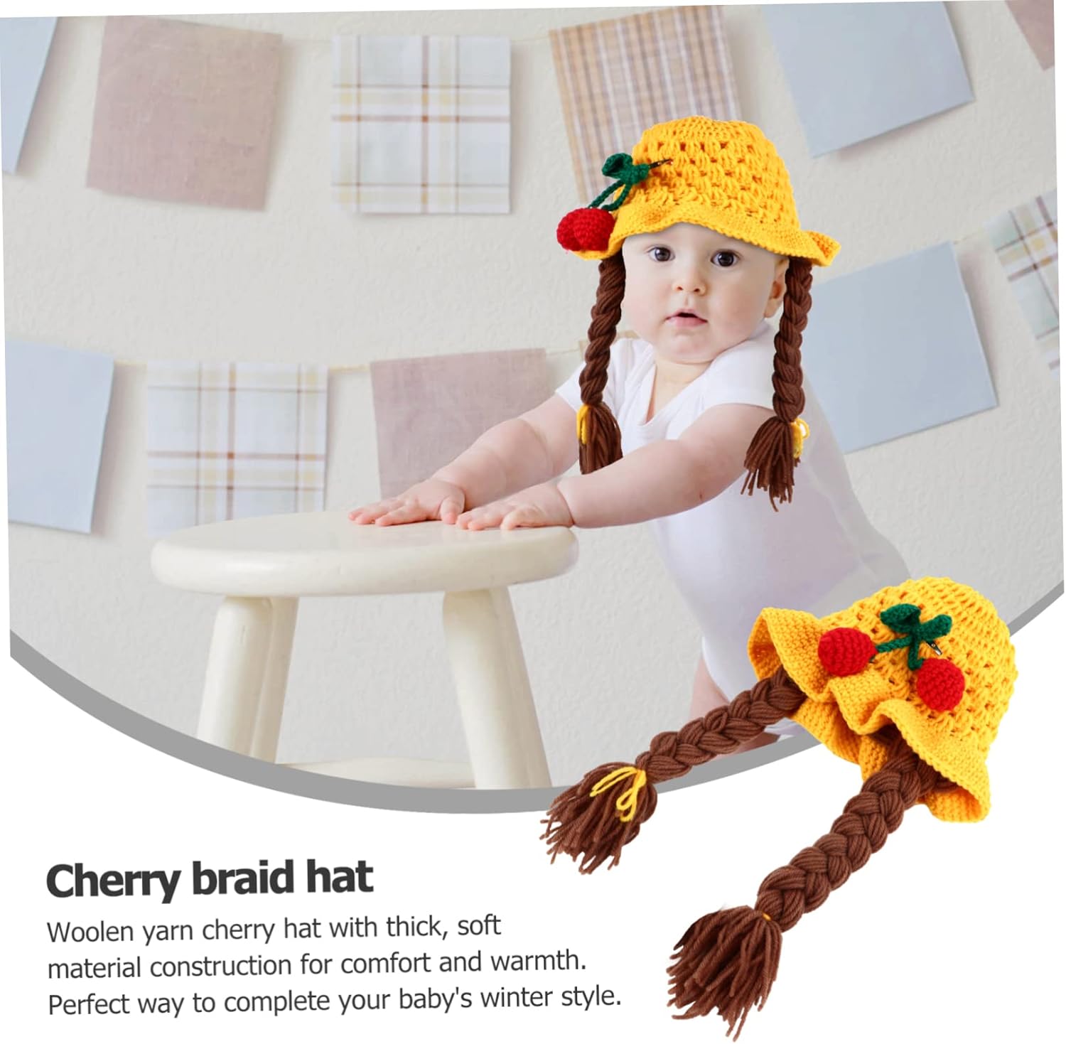 Stylish Cherry Design Handmade Wool Cap for Newborn Photography