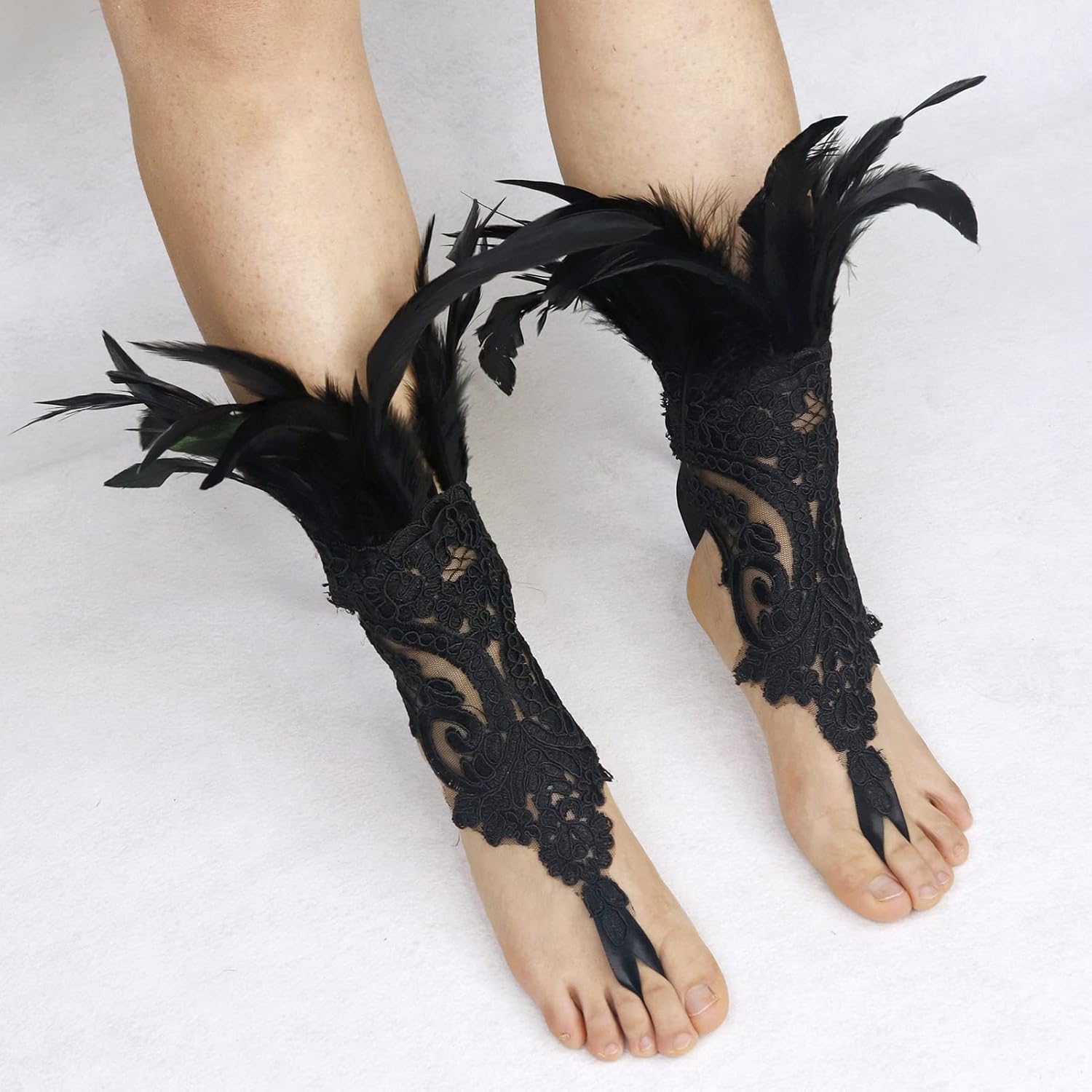 Homelex Womens Black Lace Feather Gloves Witch Angel Costume Accessories