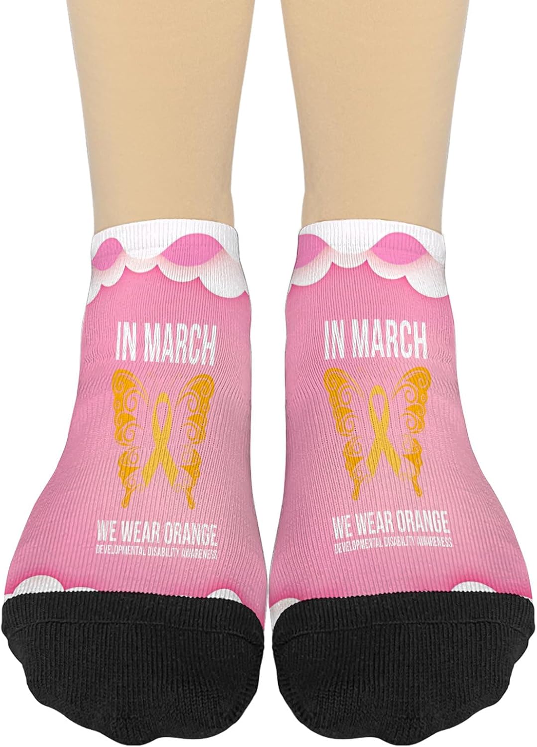 Fun Cool Orange Socks for Developmental Disability Awareness