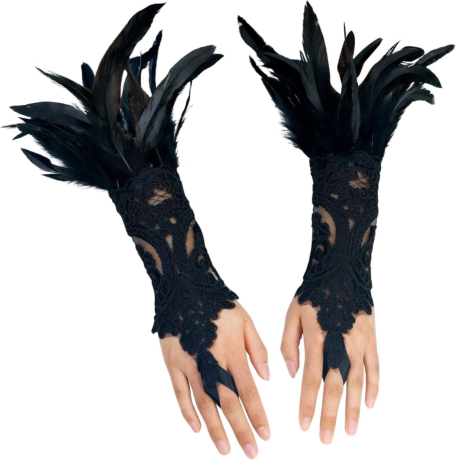 Homelex Womens Black Lace Feather Gloves Witch Angel Costume Accessories