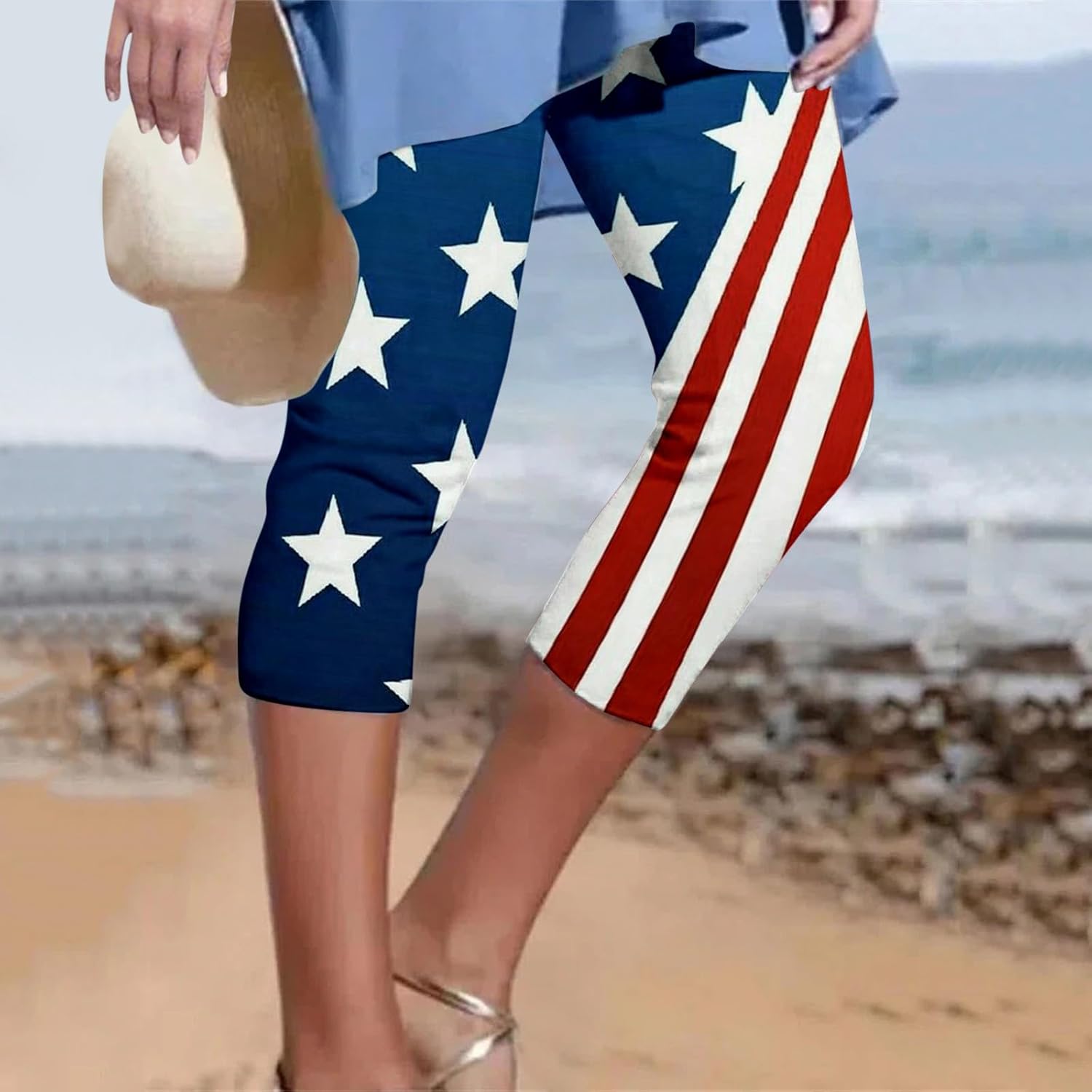 American Flag Patriotic Denim Leggings for Women
