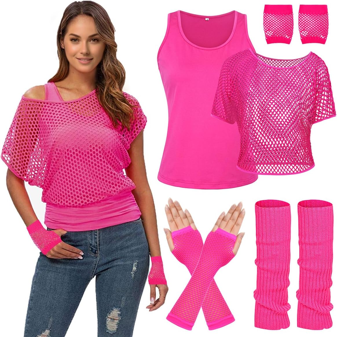WILDPARTY Womens 80s Neon Fishnet T-Shirt Casual Stylish