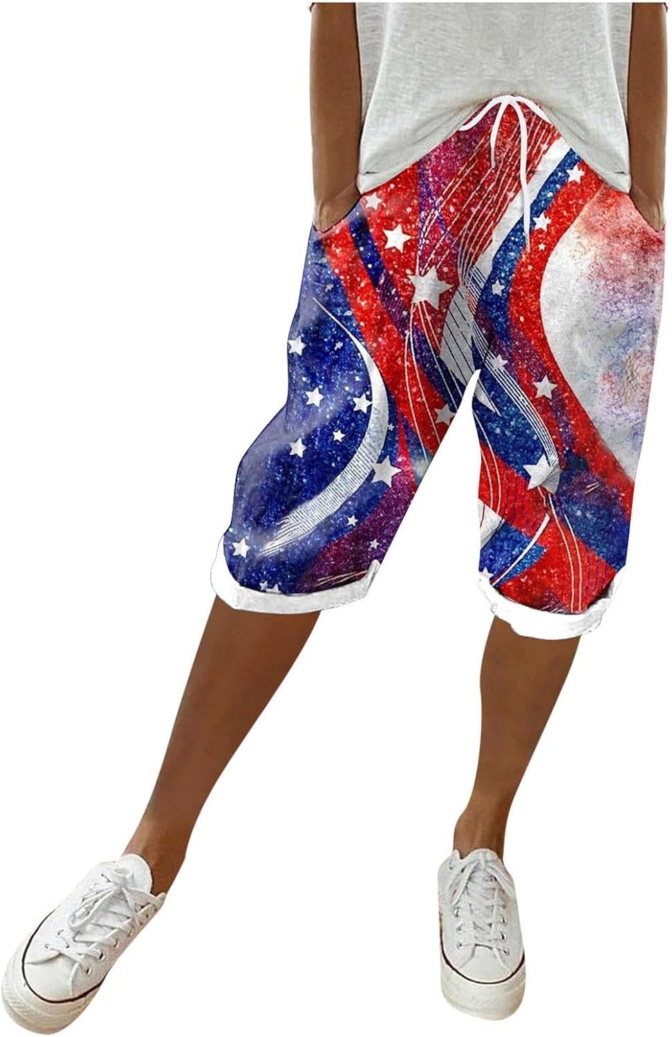 Sfascumop Womens Patriotic Flag Shorts