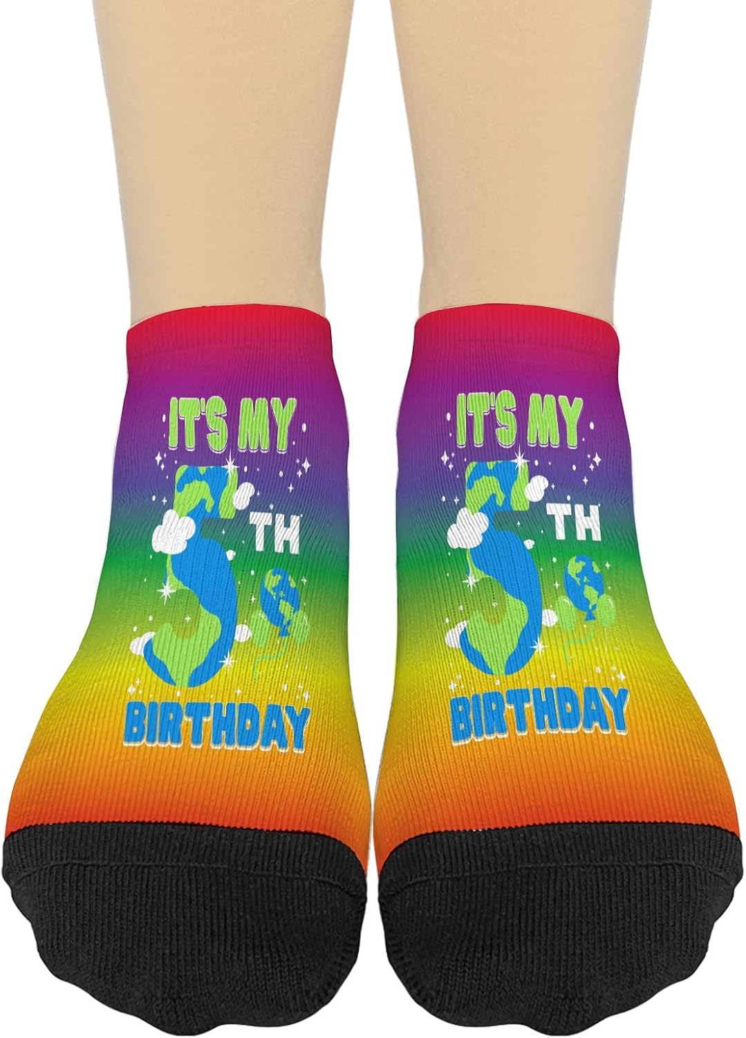 5th Birthday Socks for Kids and Adults with Earth Day Message