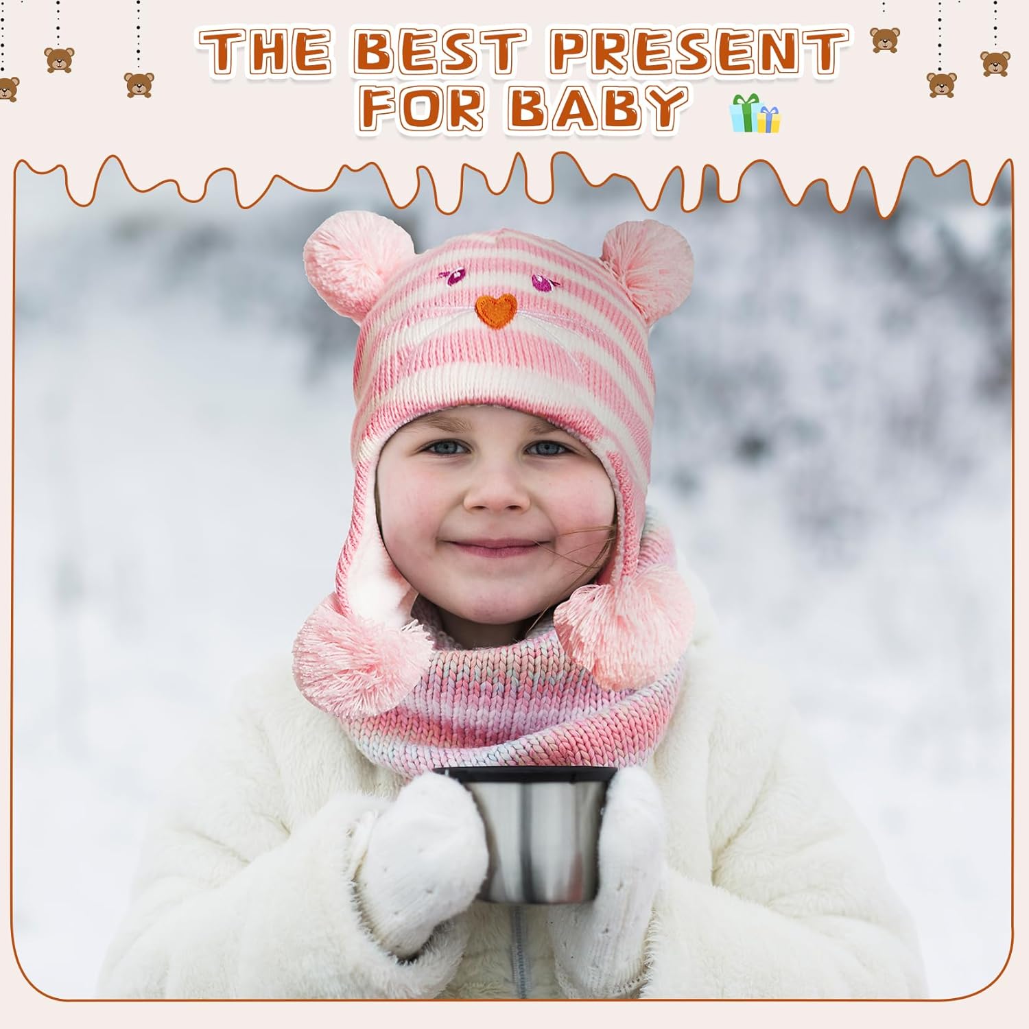 Century Star Baby Winter Fleece Hat with Pom Poms