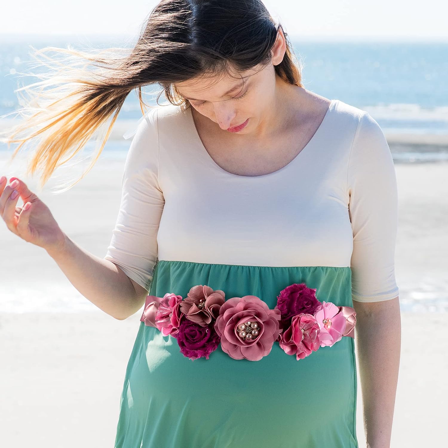 Handmade Floral Pearl Maternity Sash for Mom to Be