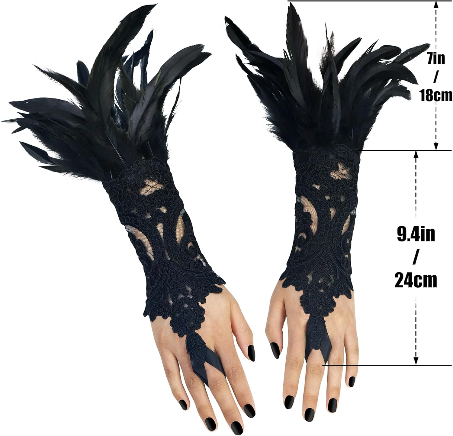 Homelex Womens Black Lace Feather Gloves Witch Angel Costume Accessories
