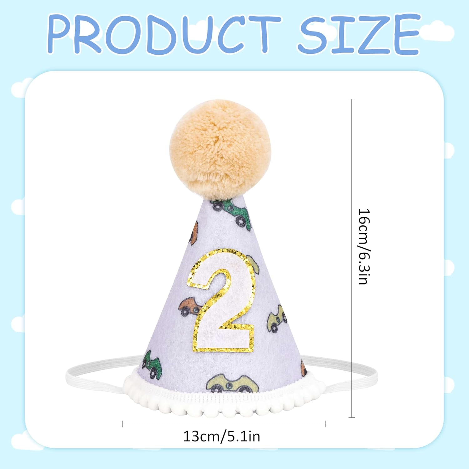 Tihebax 2nd Birthday Party Hat Boys Car Design Toddler Size