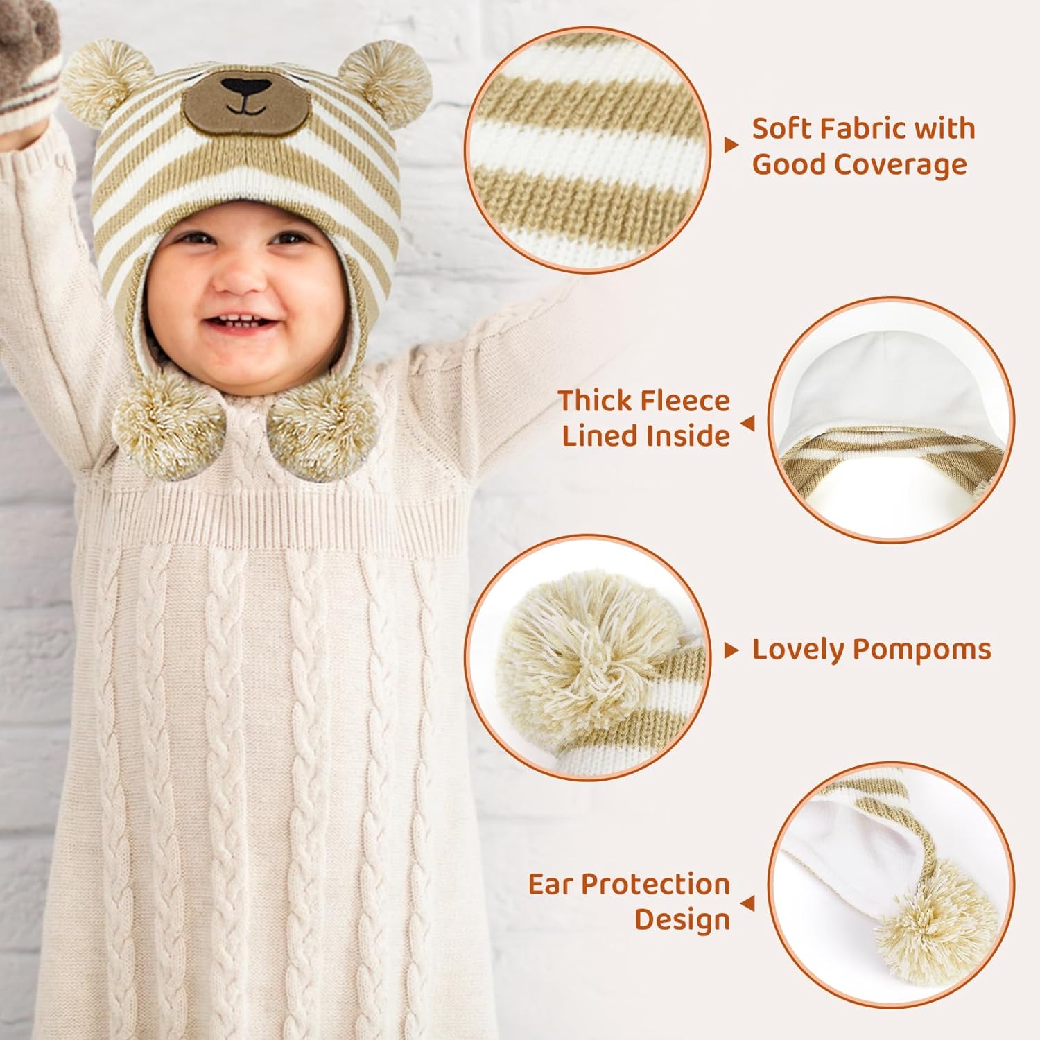 Century Star Baby Winter Fleece Hat with Pom Poms