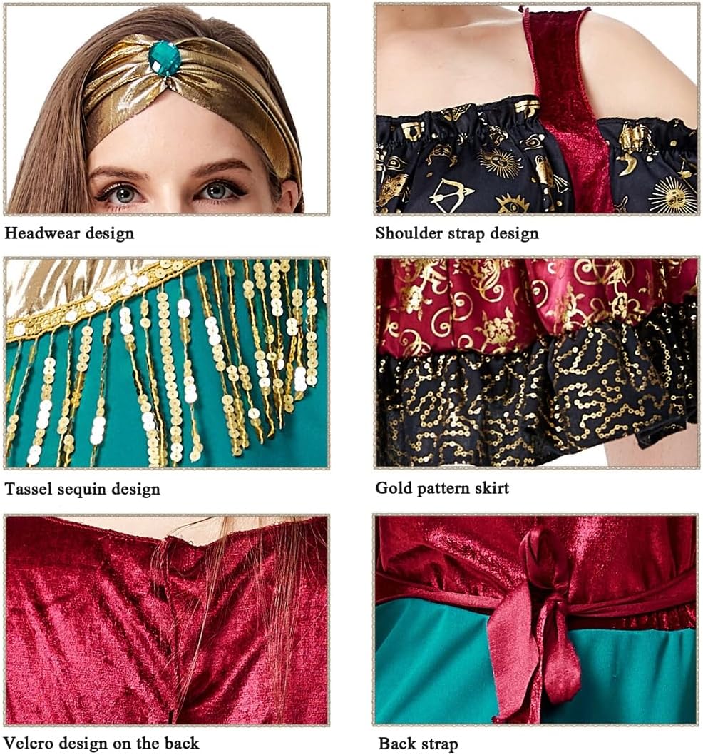 Langwei - Halloween Gypsy Girl Dress - Flowy Halloween Costume for Women