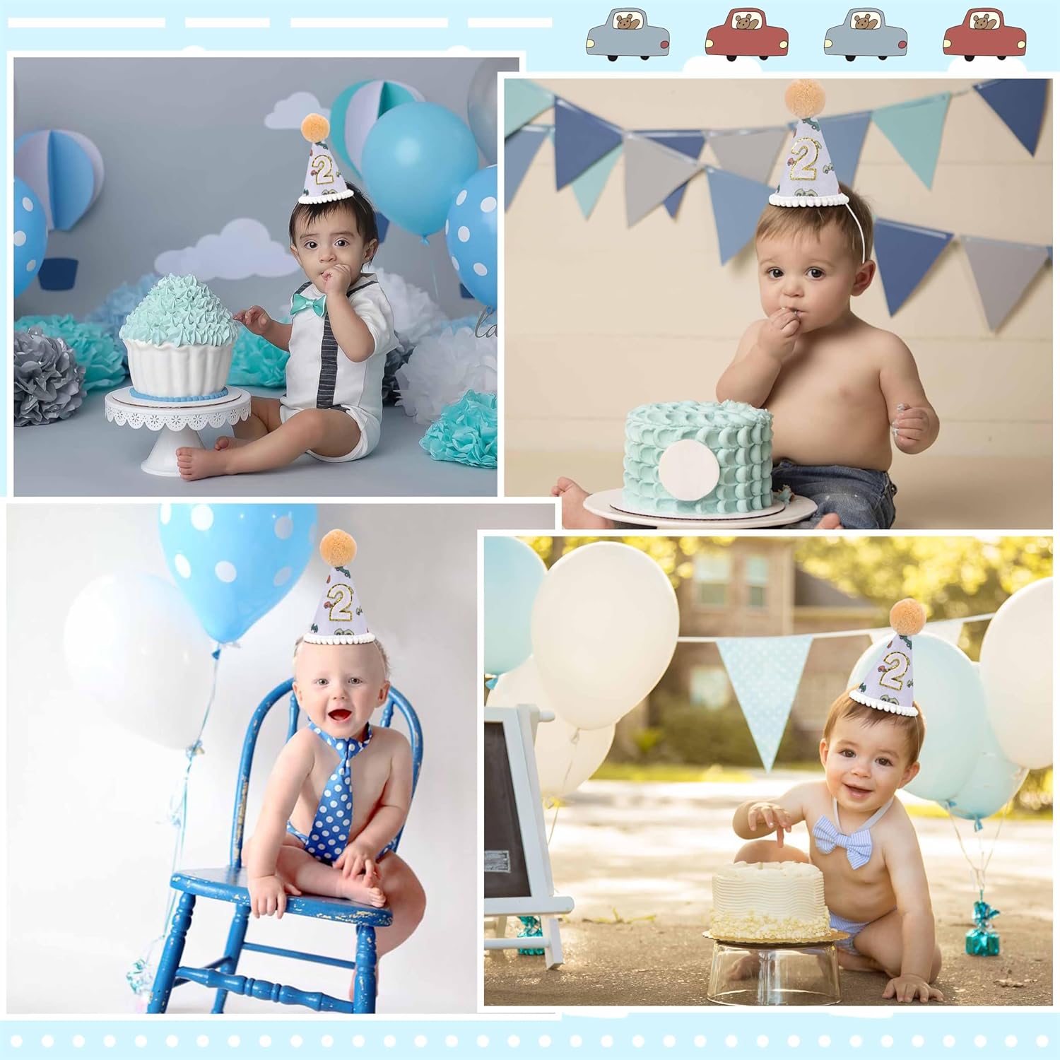 Tihebax 2nd Birthday Party Hat Boys Car Design Toddler Size