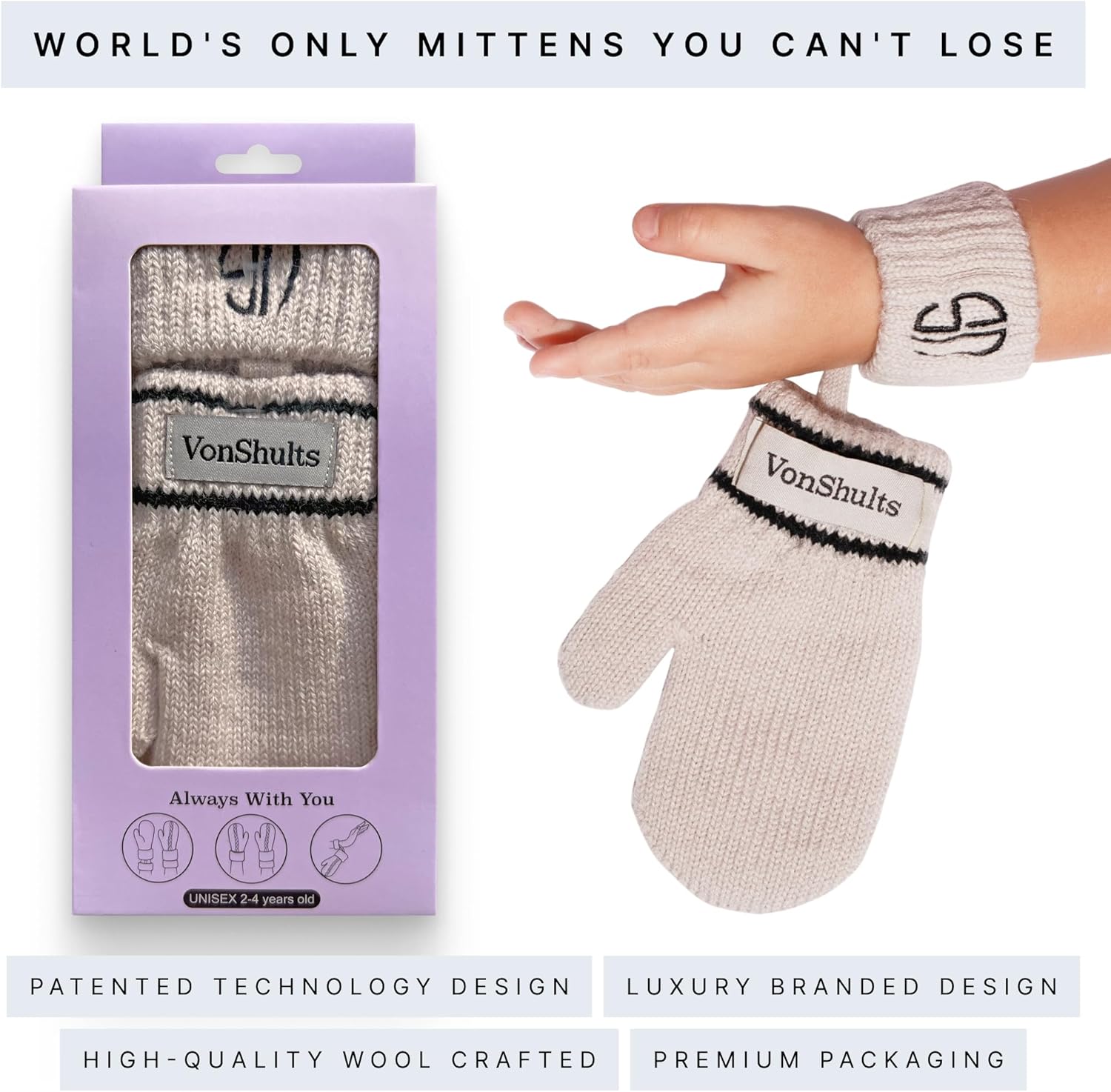 Warm Stylish Merino Wool Winter Gloves for Kids Toddlers