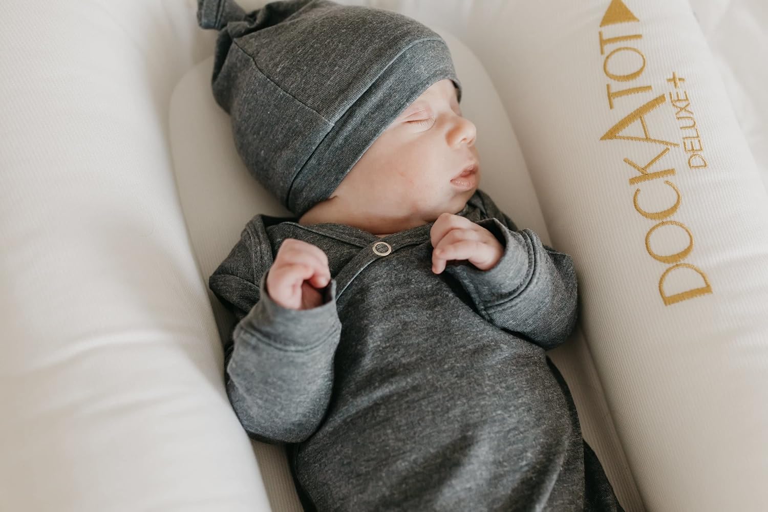 Copper Pearl Baby Beanie Hat Top Knot