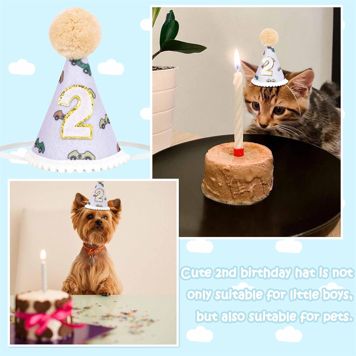 Tihebax 2nd Birthday Party Hat Boys Car Design Toddler Size