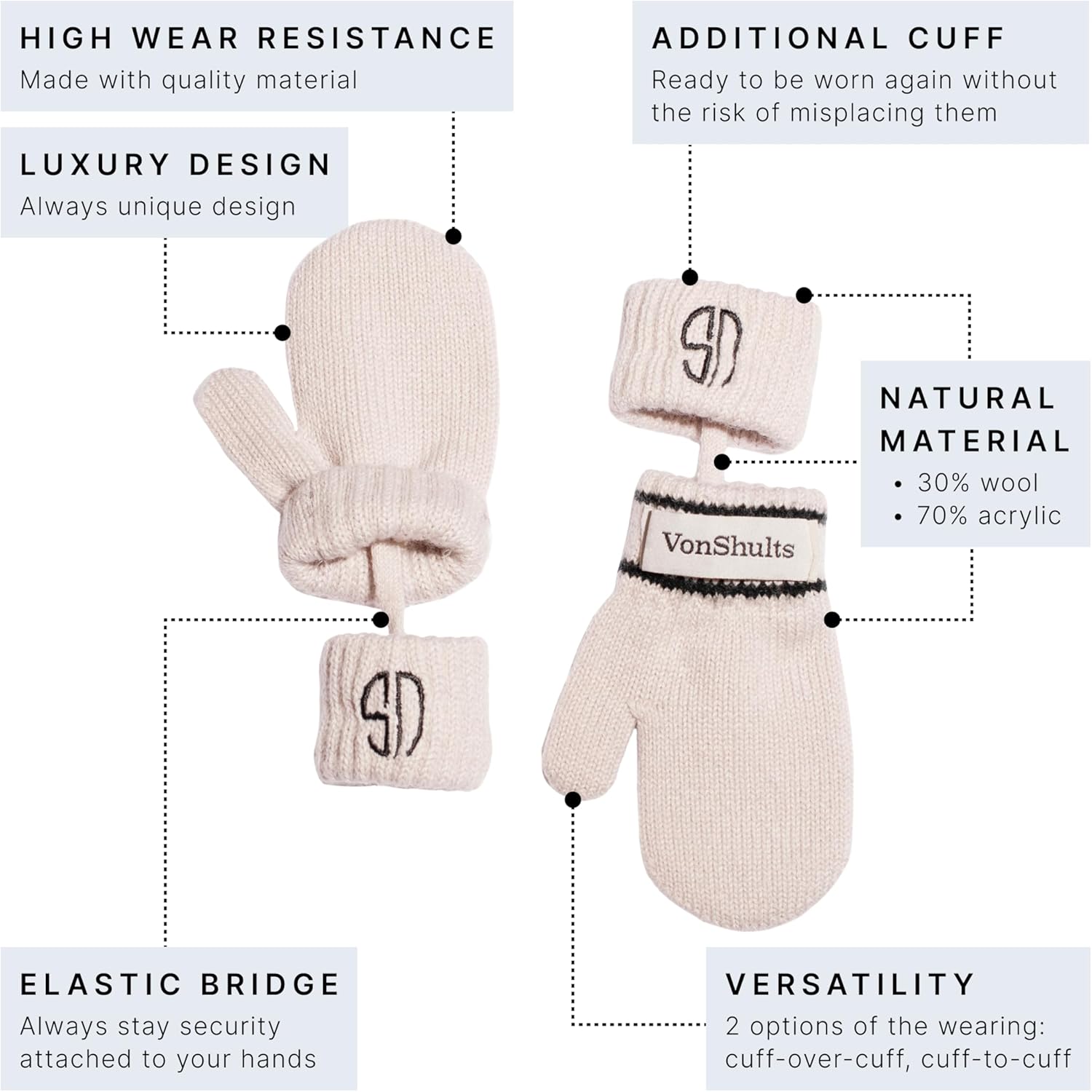 Warm Stylish Merino Wool Winter Gloves for Kids Toddlers