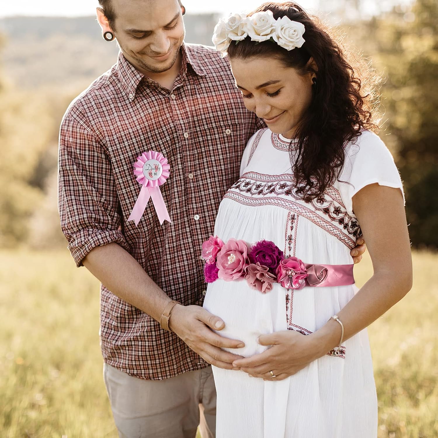 Handmade Floral Pearl Maternity Sash for Mom to Be