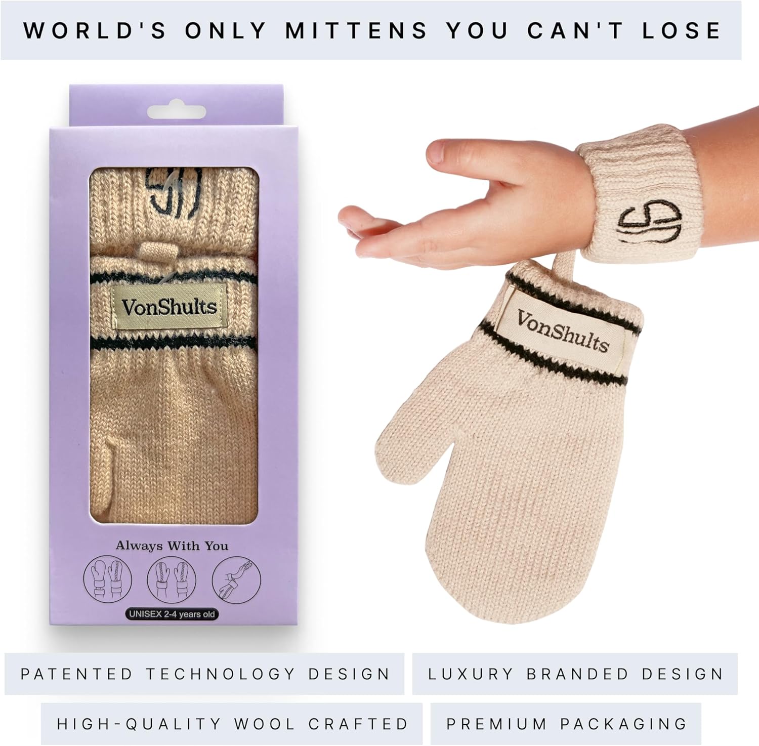 Cute Merino Wool Gloves for Kids Toddlers
