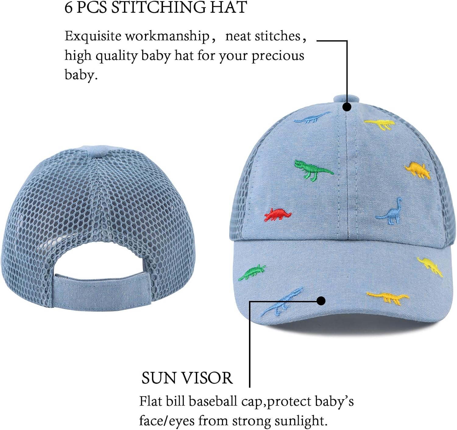 Dinosaur Baby Baseball Cap Adjustable Soft Breatheable for Kids 3-6 Months