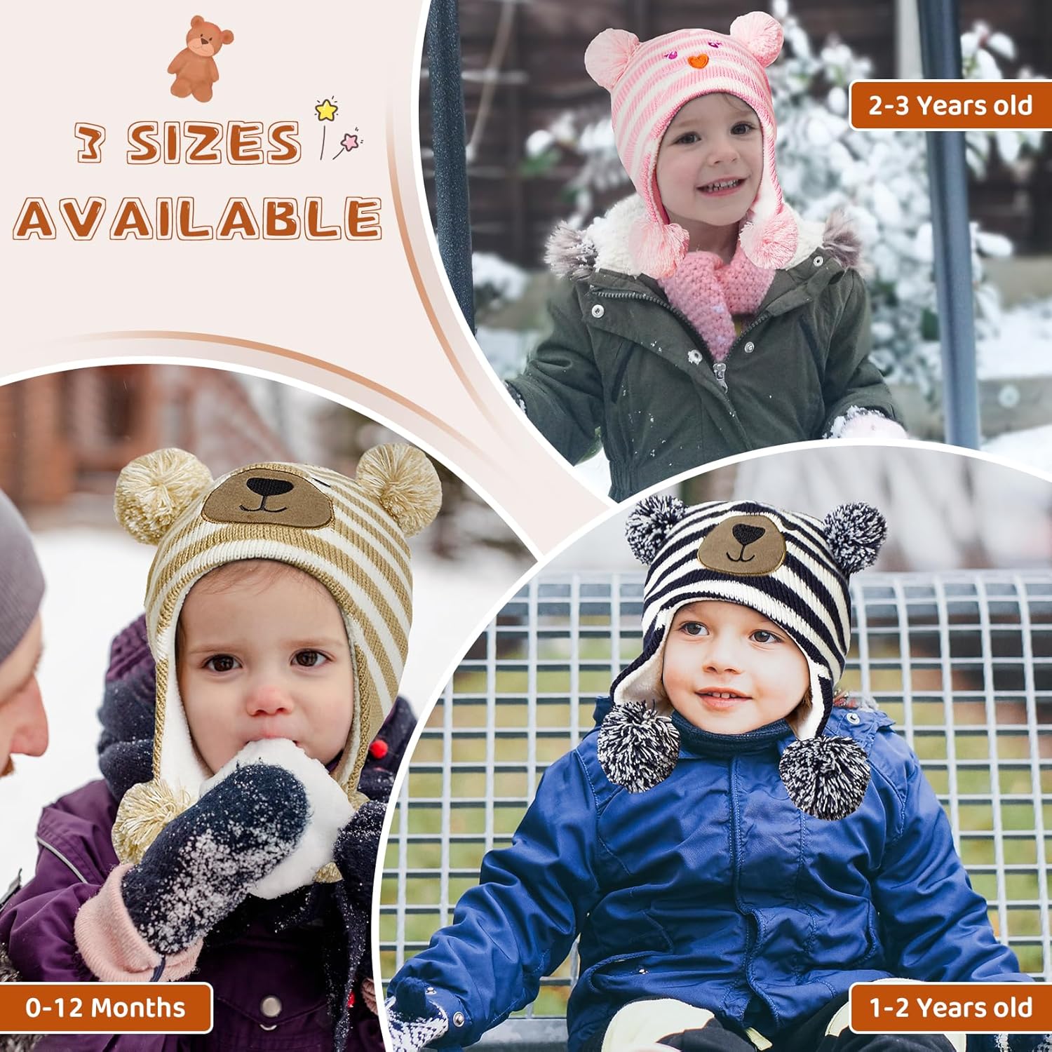 Century Star Baby Winter Fleece Hat with Pom Poms