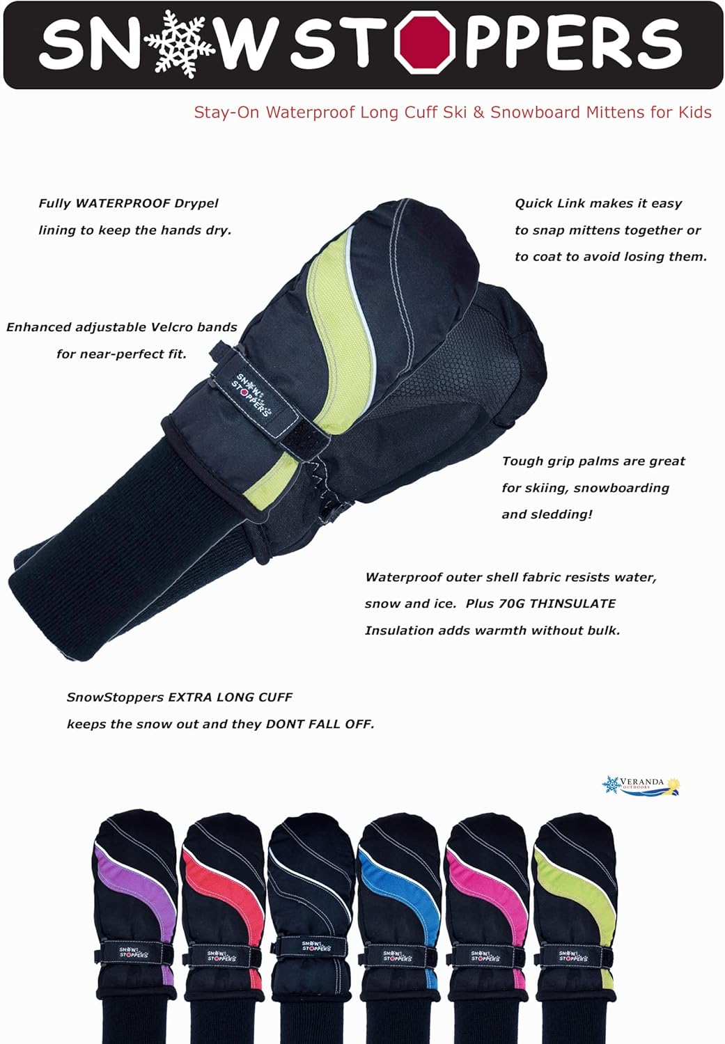 SnowStoppers Kids Waterproof Ski Snowboard Winter Mittens Warm Durable for Kids