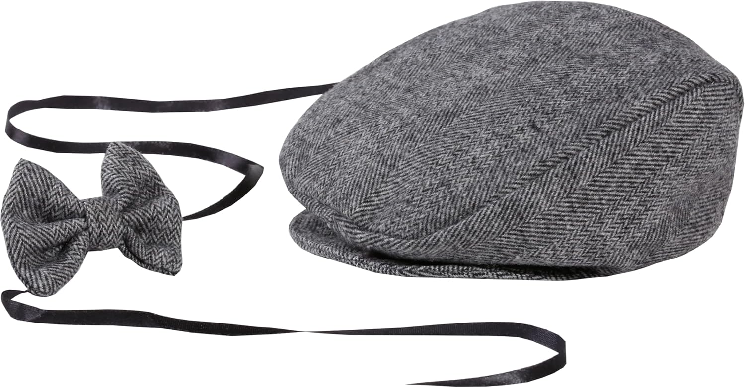 Matissa Newborn Flat Newsboy Cap with Bow Tie Set Gatsby Hat