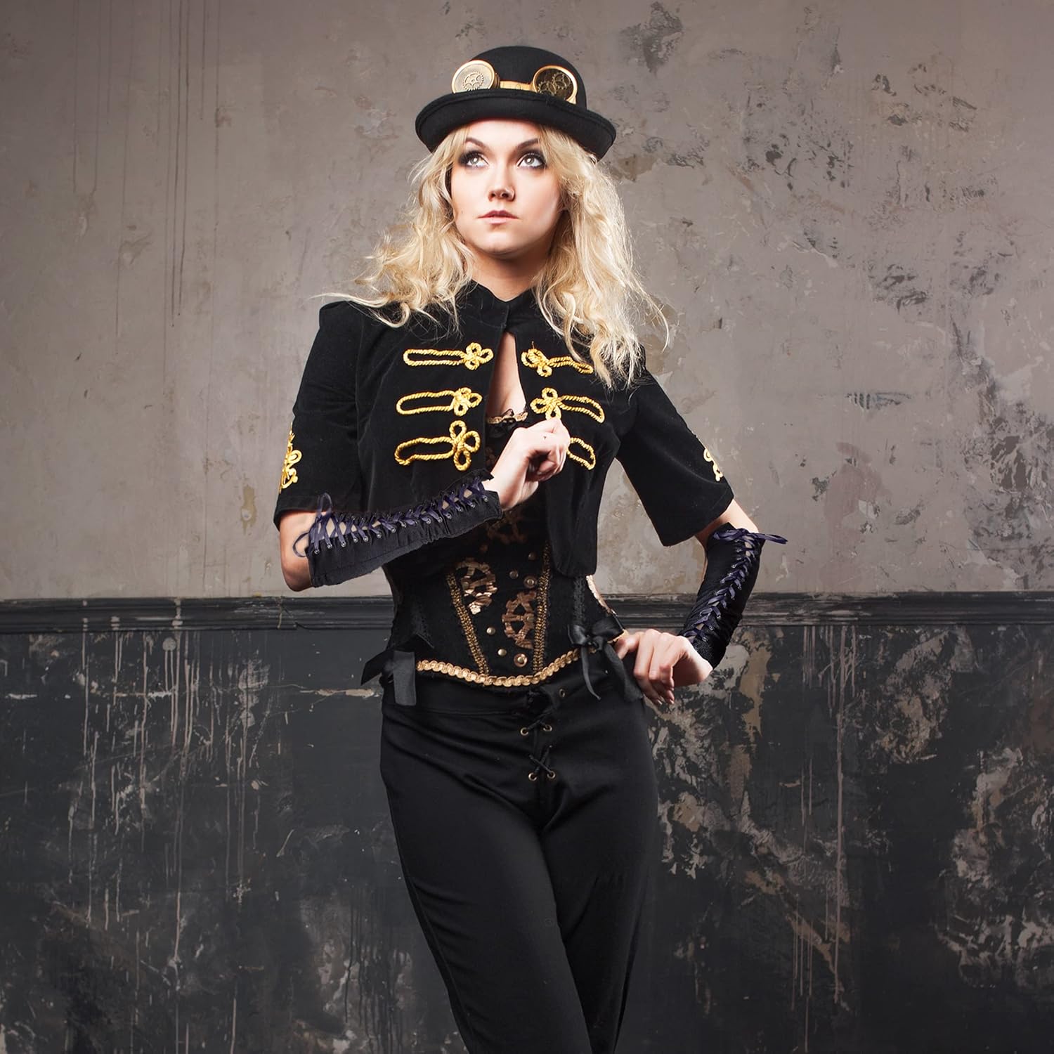 Long Black Fingerless Lace Up Gloves for Dress Up Costume