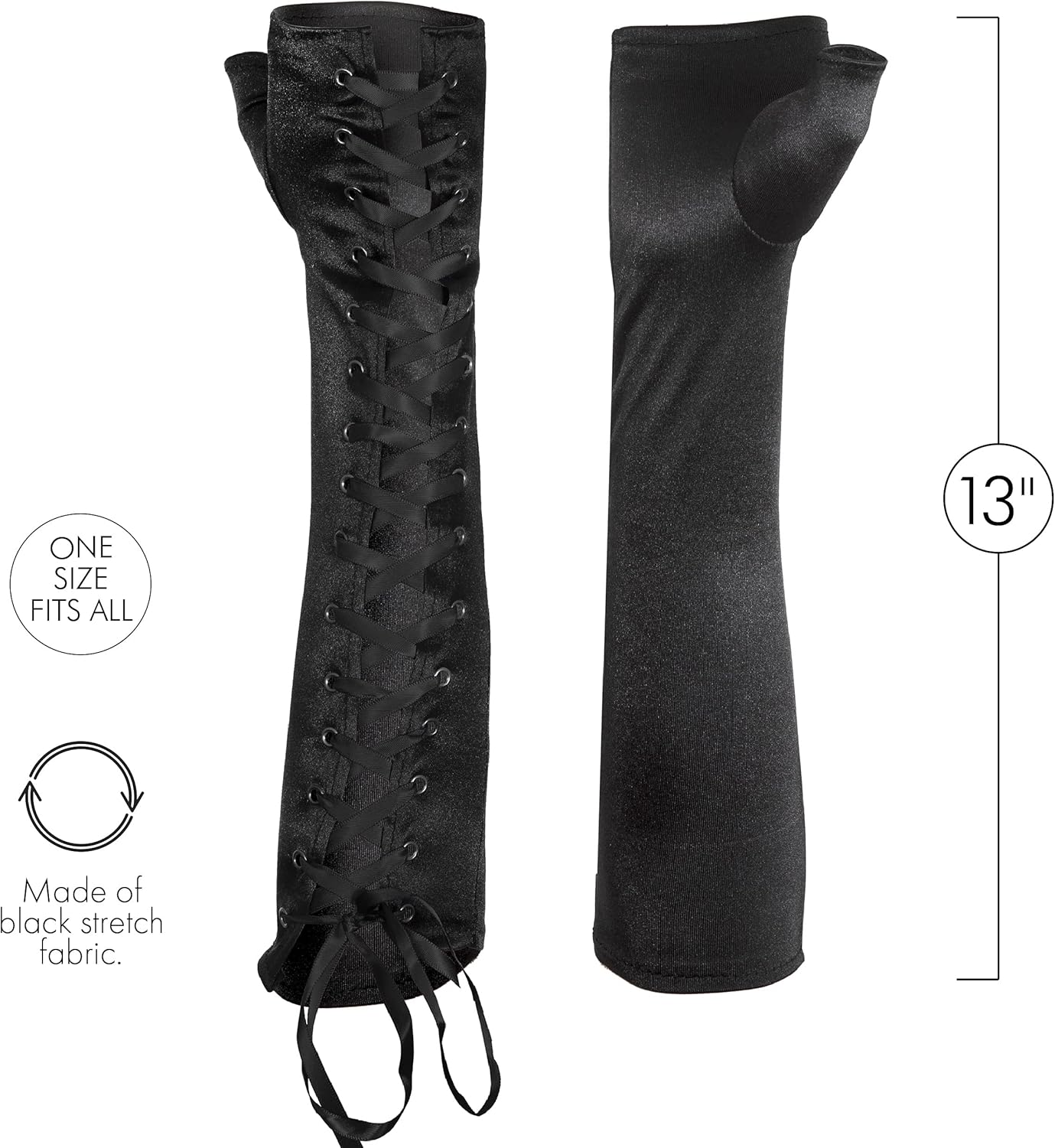 Long Black Fingerless Lace Up Gloves for Dress Up Costume