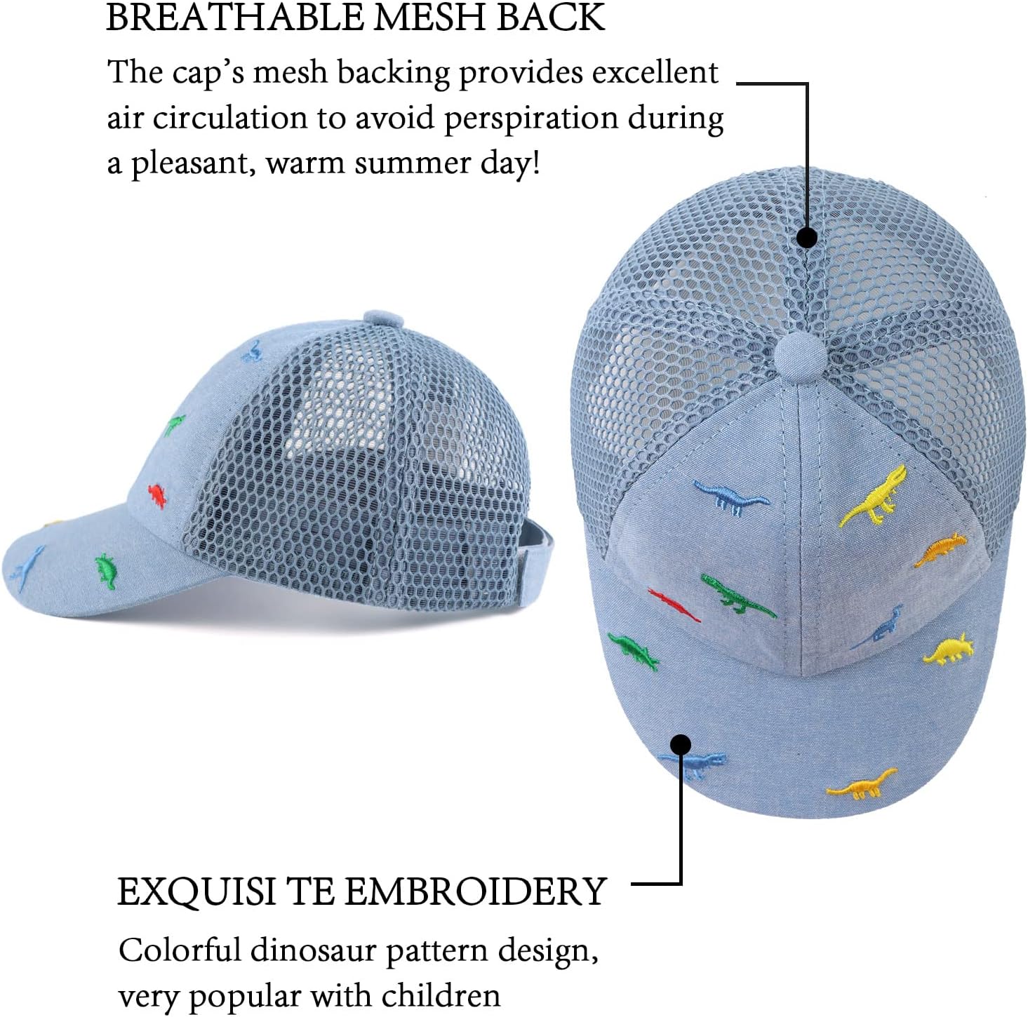 Dinosaur Baby Baseball Cap Adjustable Soft Breatheable for Kids 3-6 Months