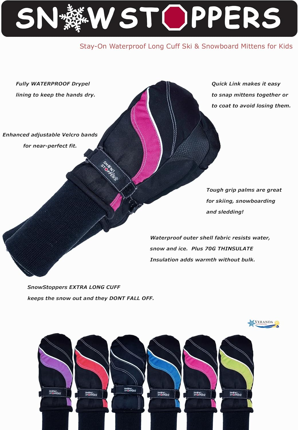 SnowStoppers Kids Waterproof Ski Snowboard Winter Mittens