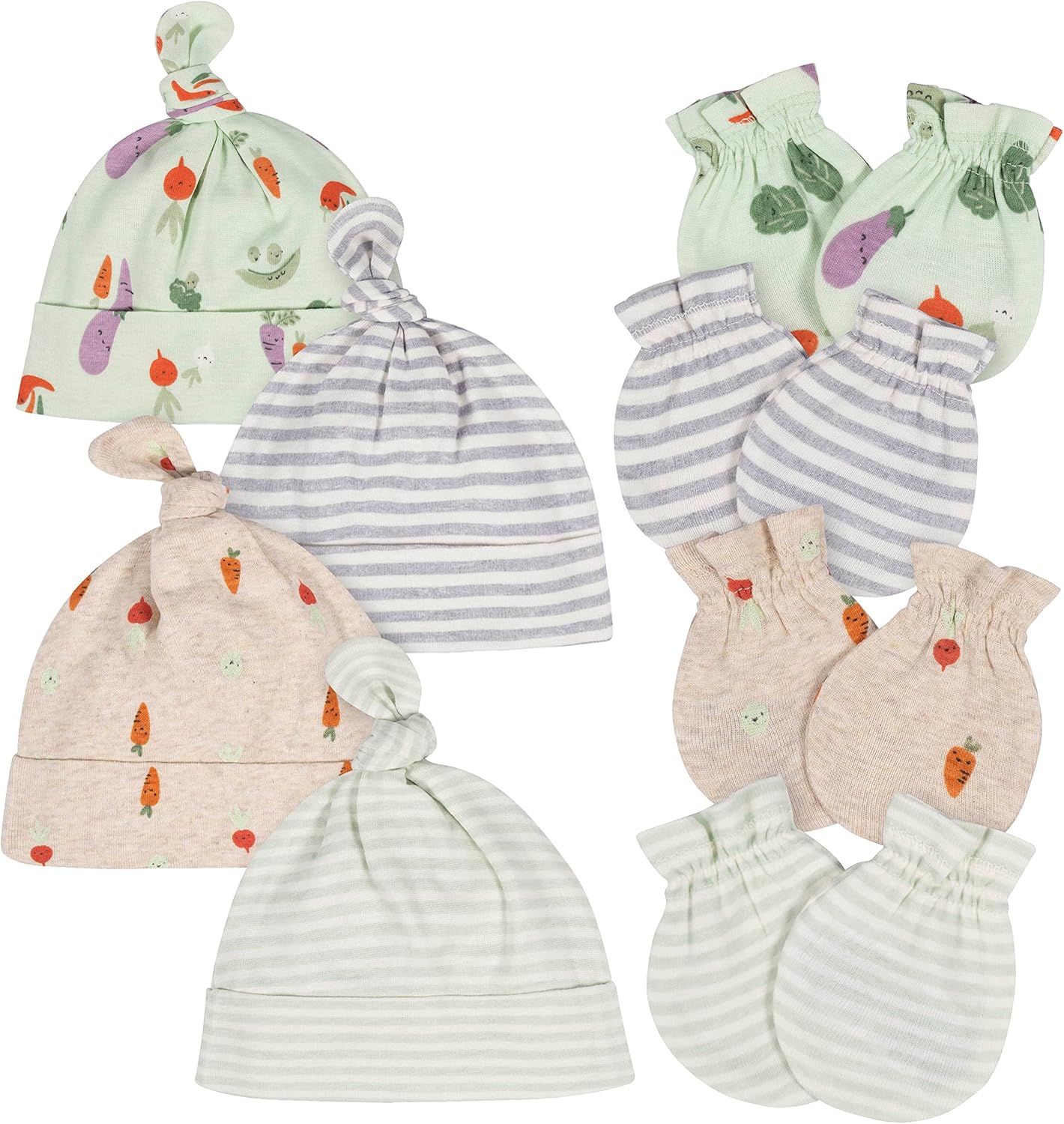 Babys Look 4 Caps 4 Mitten Sets for Day Night