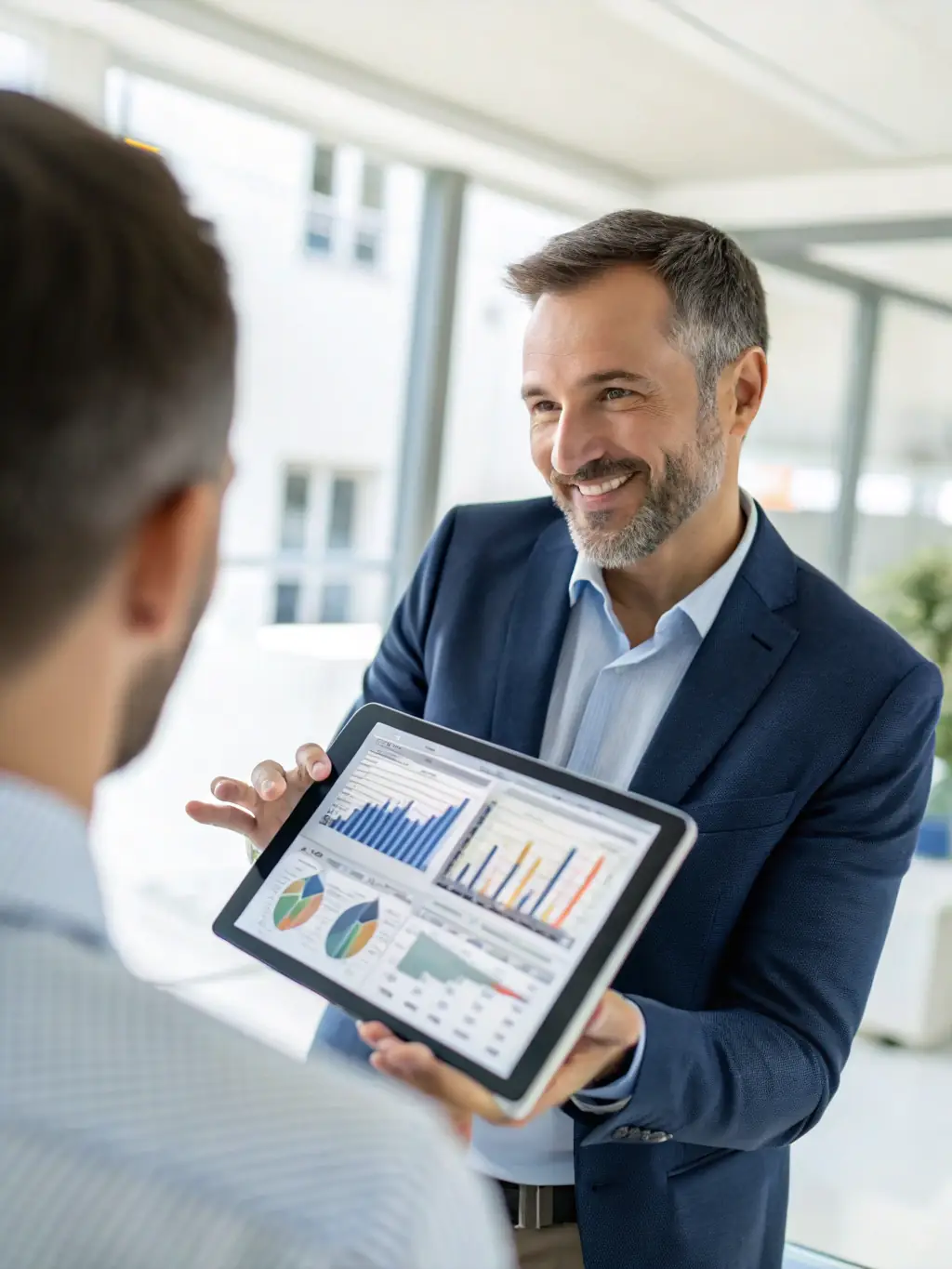 A consultant presenting a digital transformation roadmap to a client, highlighting key milestones and strategic initiatives.